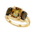 wholesale S925 silver plated with 14k gold, natural gemstone citrine and smoky quartz ring, luxurious design-0-4