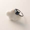 wholesale S925 silver ring for women, Korean-style animal cat blue diamond twist open-ended circle, girly hand accessory J9851-0-0