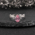 wholesale S925 Sterling Silver Ring with Teardrop Pink Zircon, Trendy Ins-Style Niche Design Jewelry-0-3