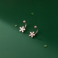 wholesale 925 Silver 1 Pair Full Diamond Flower Earrings Women Korean Style Elegant Minimalist Five-Petal Flower Screw Ear Hook G9953-S925 silver pair rose gold>925 silver