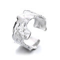 wholesale S925 Sterling Silver Korean-style Wide Band Trendy Geometric Irregular Tin Foil Texture Open Adjustable Index Finger Ring-0-4