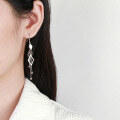 wholesale S925 Sterling Silver Korean-style New Geometric Hollow-Out Tassel Drop Earrings, Trendy and Versatile Long Pendant Earrings-0-3