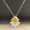 wholesale S925 Sterling Silver Women's Yellow Diamond Pendant Ice Flower Cut Square Bezel Necklace, Simple and Versatile Fashion Collarbone Chain High-End Silver Jewelry-0-4