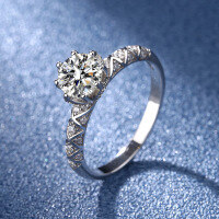 wholesale S925 Sterling Silver Moissanite Cross Eight-Claw Ring for Women, Simple and Fashionable Advanced Design, 1 Carat Closed Shank-1 carat (zircon) ring Adjustable opening