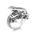 wholesale S925 Sterling Silver Retro Vintage Dragon Year Heavy Craft Chinese Style Coiled Dragon Bold National Trend Adjustable Ring-0-4