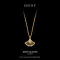 Sterling Silver Minimalist Ginkgo Leaf Necklace with Diamond Accents-0-5