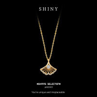 Sterling Silver Minimalist Ginkgo Leaf Necklace with Diamond Accents-S925 sterling silver, 22K gold, and 10-point moissanite.