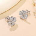 wholesale 18K gold-plated 925 sterling silver cross-shaped four-leaf clover moissanite earrings with heart design, fashionable moissanite studs-0-1