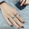 wholesale S925 Sterling Silver Korean Dongdaemun Stylish Minimalist Irregular Double-Layer Hollow Cross Open Ring-0-3