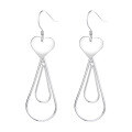 wholesale S925 Sterling Silver Creative Love Teardrop Long Pendant Hoop Earrings, European and American Trendy Temperament Light Luxury Style Earrings-0-4
