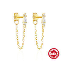 wholesale 925 Sterling Silver Hot-Sell Pearl and Diamond Drop Earrings with Chain Tassel-Platinum #3 925 Silver