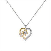 wholesale S925 Sterling Silver Two-Tone Plated 1 Carat Moissanite Heart Pendant Necklace, Cross-Border Hot-Selling Original Luxury Gift-Silver necklace with zircon