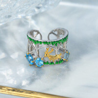 wholesale 925 Sterling Silver Original Natural Gemstone Ring for Women, Small Deer Call Design, Non-Tarnish Adjustable Ring-Yoyo Luming Topaz Ring Adjustable opening