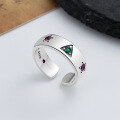 wholesale S925 sterling silver star triangle pink green zirconia open ring edgy fashion punk style finger ring-0-2