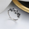 wholesale S925 sterling silver retro black zirconia inlaid ring, trendy hip-hop punk style design index finger ring-0-0