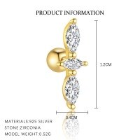 wholesale S925 Sterling Silver French-style Zircon Geometric Round Stud Earrings for Women, Small Batch Luxury Cross-border Design-E4687-Gold/Single 925 Silver