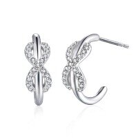 wholesale S925 sterling silver small Chanel-style double C stud earrings, minimalist, niche, exquisite, unique, designed circle hoop earrings for women-Platinum 925 silver
