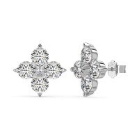 wholesale S925 Sterling Silver Women's Light Luxury Dainty Four-Leaf Clover Mother-of-Pearl Zircon Ear Studs with Silver Needles-DY1D0341-SW-WH 925 silver