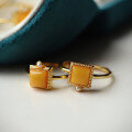 wholesale 18k Gold Plated Sterling Silver Natural Old Beeswax Square Ring, Fashionable Minimalist Openable Block Finger Ring-0-2