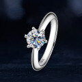 18k Gold-Plated 925 Silver Classic Six-Claw D Color Moissanite Ring for Women, T-Style Band-0-2