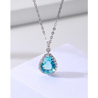 wholesale S925 Sterling Silver Waterdrop Aqua Zircon Necklace for Women, Minimalist Small Luxury Design, High-End Elegant Zircon Pendant Collarbone Chain-Aquamarine Zirconium Single Pendant - Without Chain 925 Silver