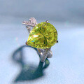 wholesale S925 Sterling Silver New High Carbon Diamond Pear 10*12 Olive Green Ring for Women, Hot Sale-0-2