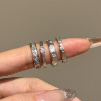 wholesale S925 Sterling Silver Korean-style Ring for Women, Light Luxury Advanced Sense with Brushed Satin Finish, Stackable Minimalist Style Silver Ring Hand Jewelry-White Gold and White Diamonds DY121219-SW-WH 7