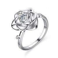 Silver Moissanite Ring Six-Prong Petal Design Women's Fashion Live Stream Supply-50 points (set with zircon)  20 yards