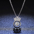 S925 Silver Pendant Moissanite Crown Jumping Heart Necklace for Women-0-3