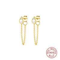 wholesale S925 Sterling Silver Minimalist Chain Back Earrings with Waterfall Crystal Accents-Platinum