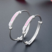 wholesale S999 Sterling Silver Japanese Korean Style CUTEBABY Lovely Baby Bracelet Pair, Infant Full Moon Gift Bangle-A pair of pure silver bracelets, approximately 19.5g 999 silver
