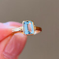 wholesale S925 Sterling Silver Red Elk Full Body Ins Simple Blue Zircon Rectangle Ring for Women, Classic and Versatile Light Luxury-0-2