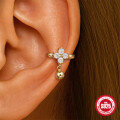 wholesale S925 Sterling Silver Four-Leaf Clover Floral Diamond-Studded Ear Crawler with Small Gold Bead Drop-0-2