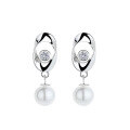 wholesale S925 Sterling Silver Korean Style Elegant Small Chanel-inspired Zircon and Pearl Drop Earrings-0-4
