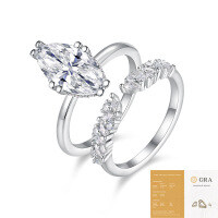 S925 Silver Stackable Moissanite Ring for Women, Tarnish-Resistant Cross-Border Light Luxury.-R15331 Moissanite Marquise Eyelet 7*14+38 beads (with GRA certificate)  US Size 7/Hong Kong Size 15
