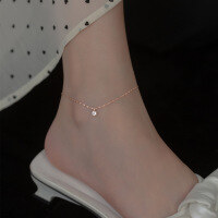 wholesale S925 silver Nalan sweet minimalist single diamond fresh anklet for women, summer fashion girly ankle chain S4621-S925 silver anklet rose gold 925 silver