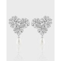 wholesale S925 Sterling Silver Small Ins Minimalist Style Personalized Floral Inlaid Crystal Pearl Drop Earrings for Women-0-0
