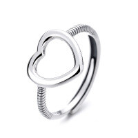 wholesale S925 Sterling Silver Minimalist Ins Style Open-Ended Hollow Heart Design Ring, Versatile and Bestselling-YJ335/approx. 2.1g Adjustable opening