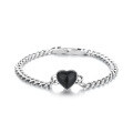 wholesale S925 Sterling Silver Retro Korean Style Ins Black Heart-shaped Bracelet for Women, a Versatile and Elegant Accessory-0-5