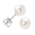 S925 Sterling Silver Natural Freshwater Pearl Stud Earrings, Classic Round Design-0-3