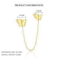 wholesale S925 Sterling Silver Cross-border Sweet Butterfly French Stud Earrings, Women's Fashionable and Niche Design Trendy Versatile-E4964-Gold/Pair 925 Silver