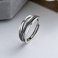 wholesale S925 Sterling Silver Retro Multi-Layer Wide Geometric Ring Hip-Hop Punk Women's Index Finger Ring-253J/2.6g>Adjustable opening