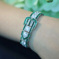 wholesale 925 Silver Gold-Plated Bracelet with High Carbon Diamond Muzo Green Round Cut Art Deco Antique Ladies Bracelet-0-1