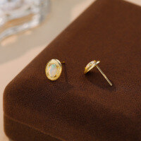 wholesale S925 Sterling Silver Geometric Oval Australian Opal Earrings For Women, Luxurious And Niche Cross-border-E4248-Gold 925 Silver
