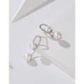 wholesale S925 Sterling Silver Double Freshwater Pearl Earrings for Women, Minimalist Luxury Ear Studs, Elegant New Small Trendy Accessories-0-3