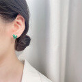 wholesale S925 Sterling Silver Vintage Creative Drip Oil Green Marbled Heart Ear Studs, Trendy and Stylish Design-0-2