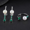 wholesale S925 Sterling Silver Fashionable Light Luxury Natural Freshwater Pearl Earrings with Natural Green Agate Ear Studs-0-3