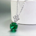 wholesale S925 Silver Necklace European and American New Imported High Carbon Diamond 8*8mm Fat Square Emerald Green Diamond Minimalist Style One-Piece Drop Shipping-0-2