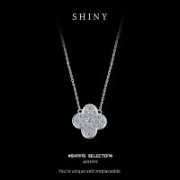 S925 Silver Four-Leaf Clover Necklace with Moissanite, Luxury Valentine's Gift.-undefined