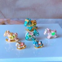 wholesale Gold-Plated S925 Ancient Silver Enamel Lucky Rocking Horse Necklace Bracelet Pendant DIY Accessories-Blue and white Trojan horse